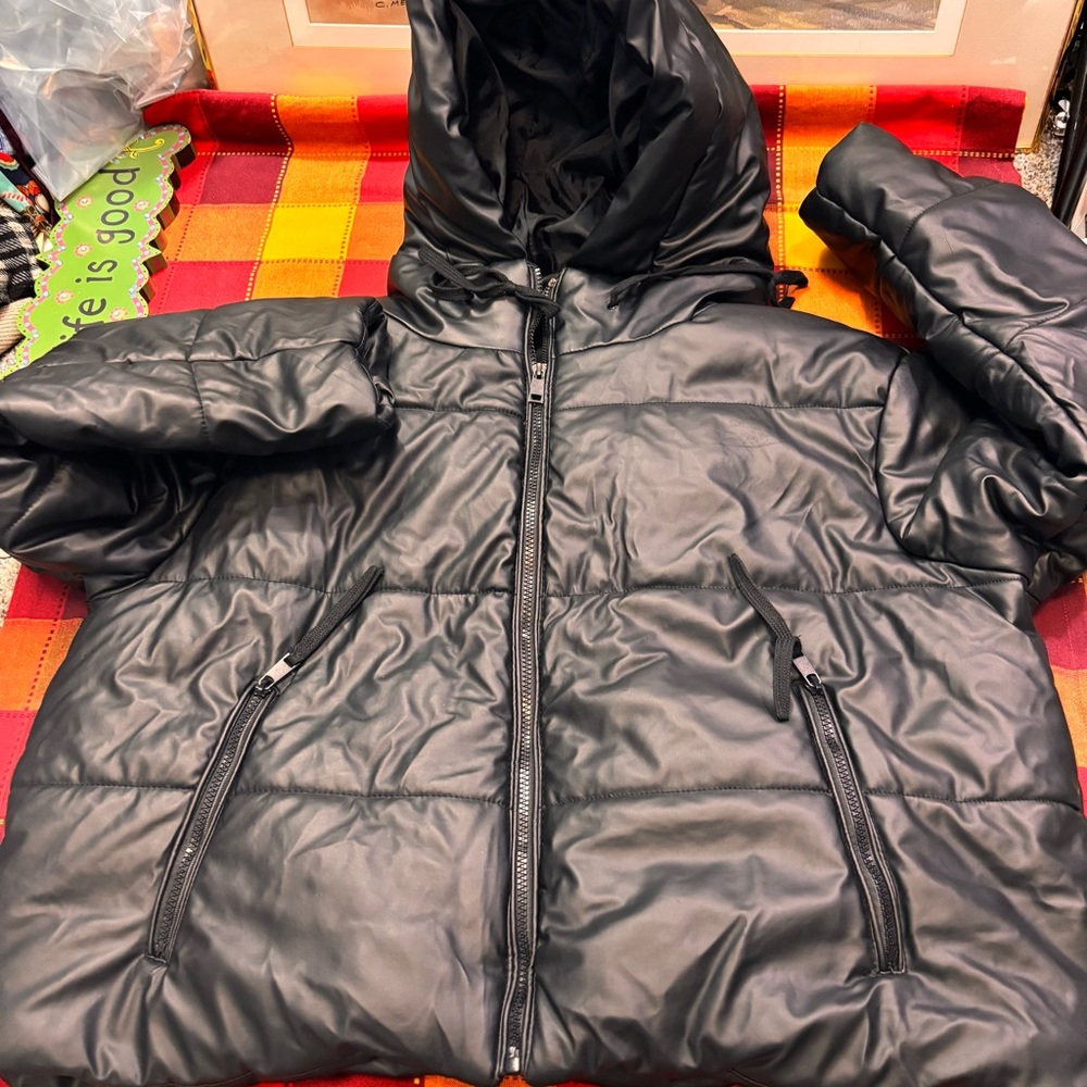 Vegan leather Black Puffer Jacket